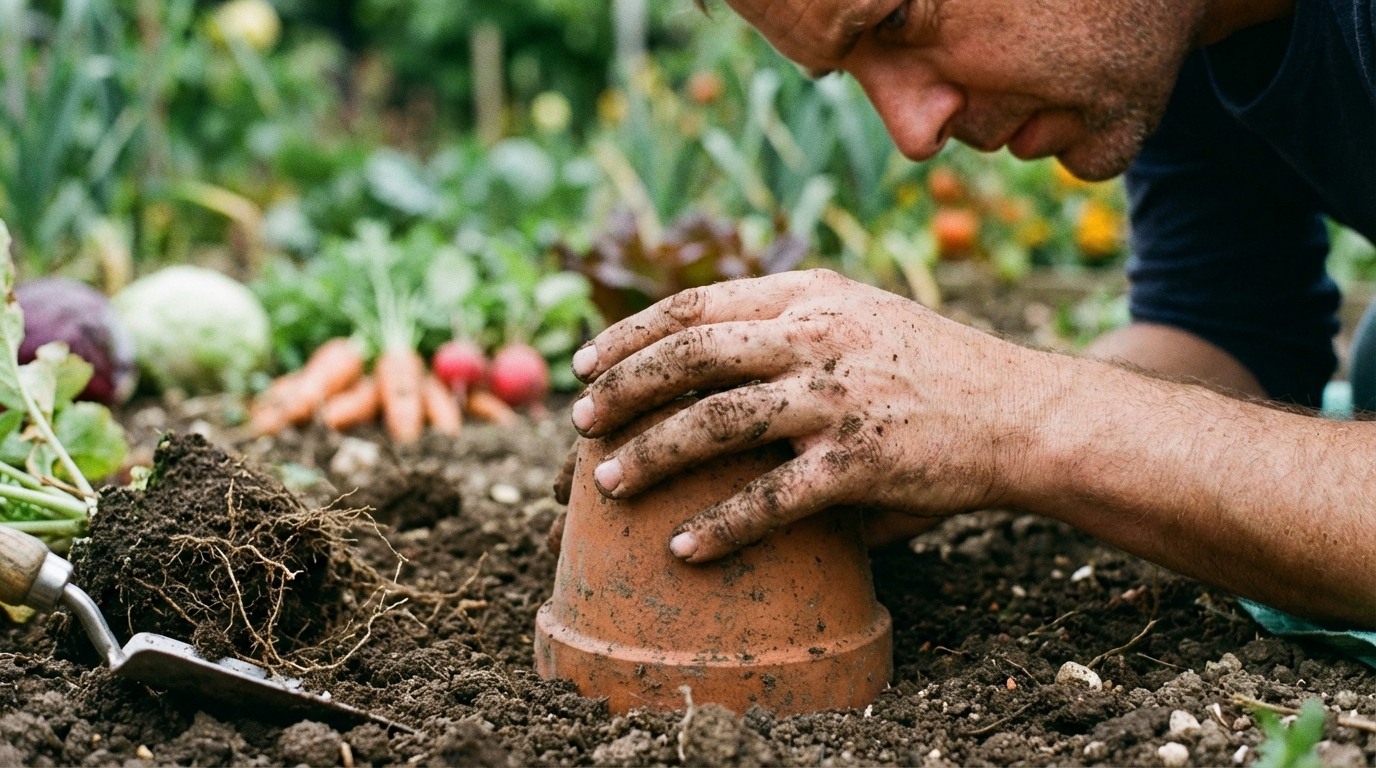 Ce pot à 5 € que j’enterre en avril irrigue mes légumes tout seul pendant 5 jours