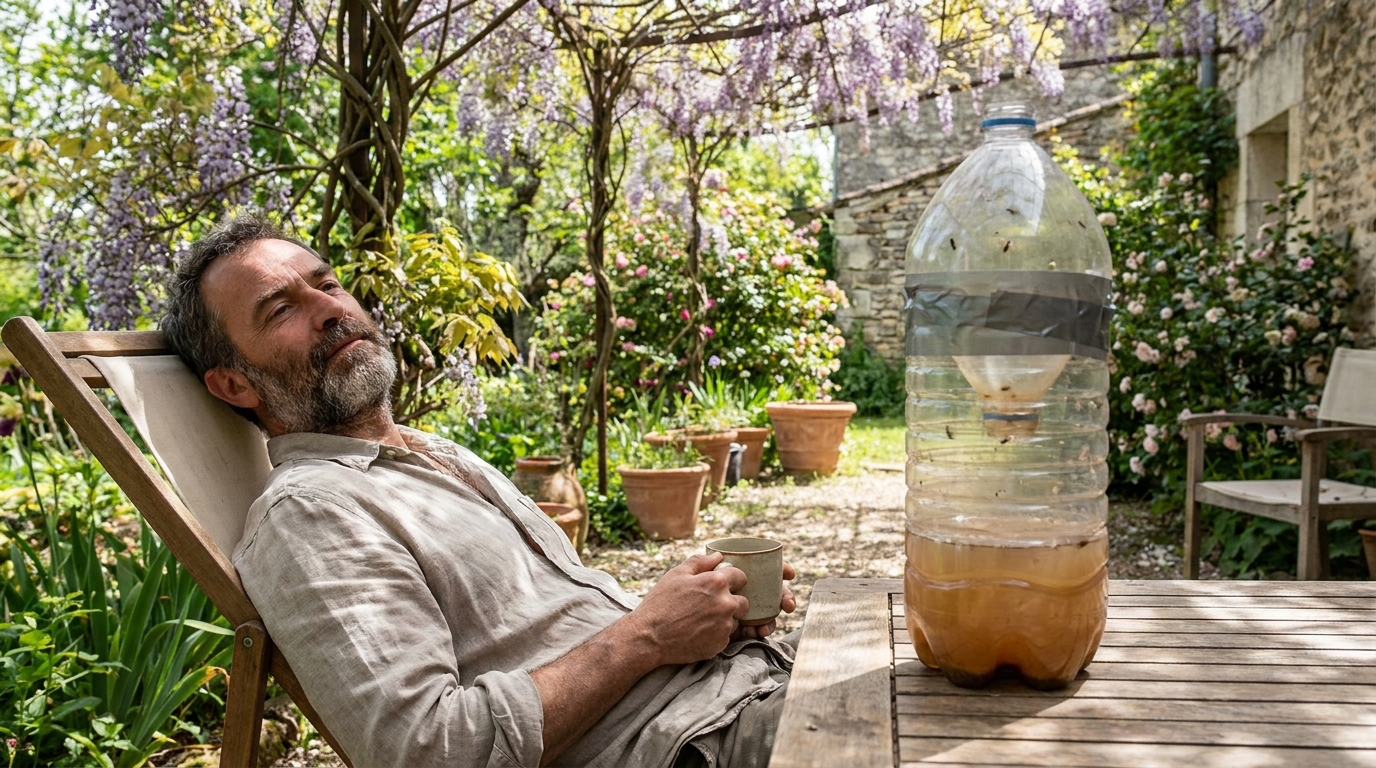 Depuis que je pose cette bouteille à l’ombre dans mon jardin, je n’ai plus une seule piqûre de moustique de la soirée