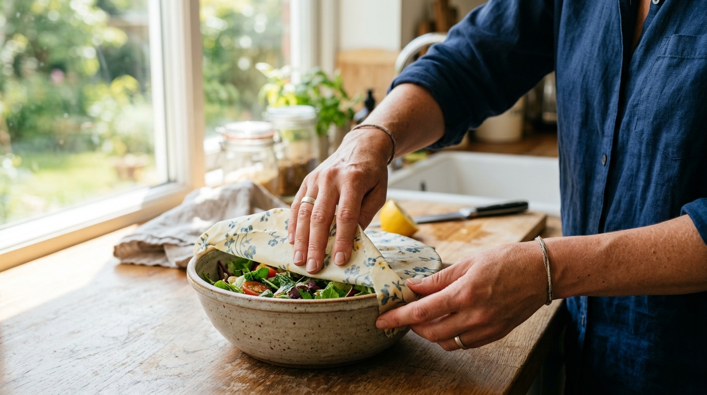 C’est fini pour le film alimentaire dans ma cuisine : ce que je pose désormais sur mes plats est né d’un vieux tissu et de 10 minutes de patience