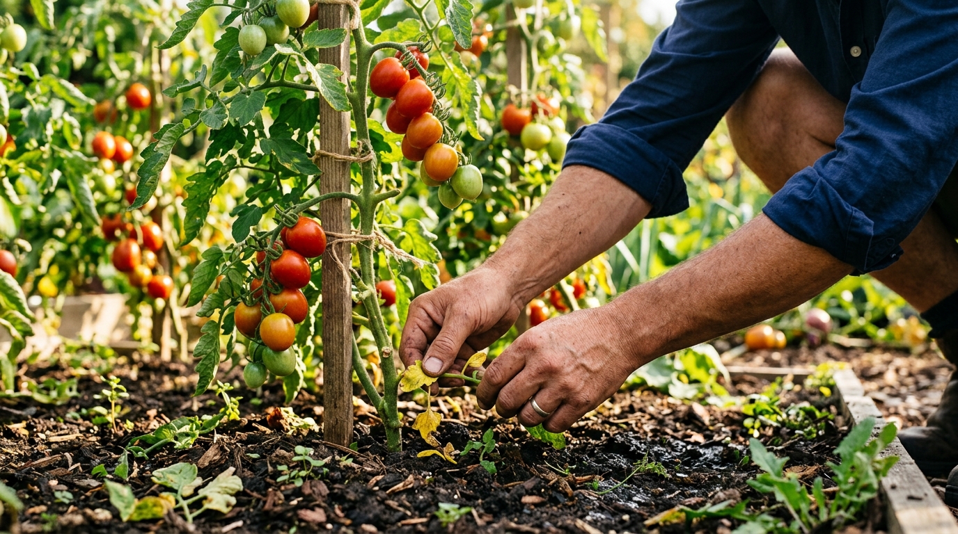 Je laissais mes plants de tomates toucher terre par feuilles entières : un vieux jardinier m’a montré que je ne m’occupais pas du tout de la bonne partie