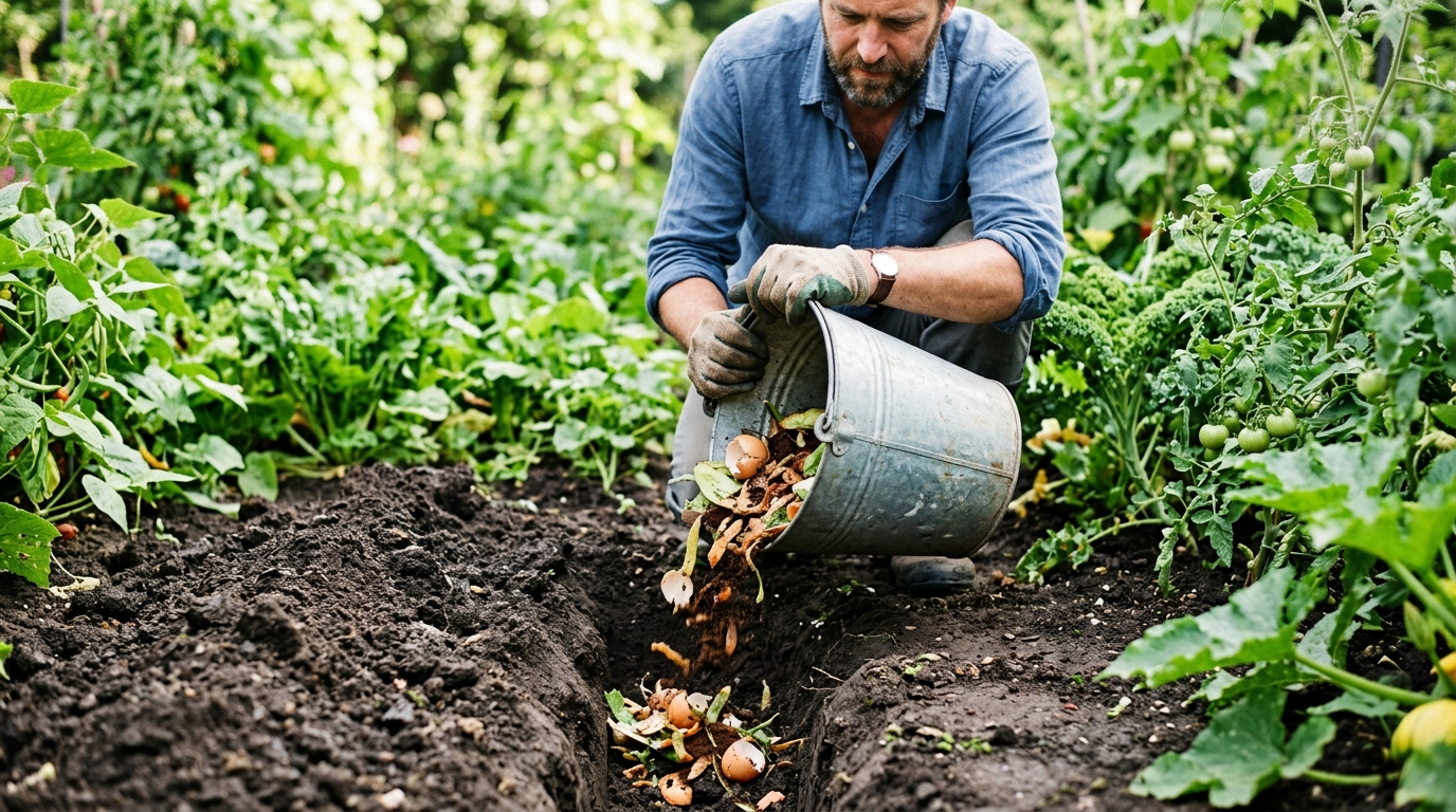 Mon voisin creuse toujours un sillon au fond de son potager avant d’y vider son seau de cuisine et ce n’est pas pour planter